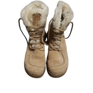 Report Sierra Leather Faur Boots Womens Size 7.5 Shearling Tan Platform